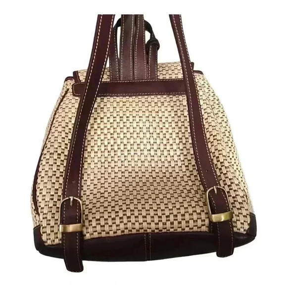 Etienne Aigner Vintage Woven Jute Leather Backpack - Stylish Retro Fashion - Picture 2 of 8